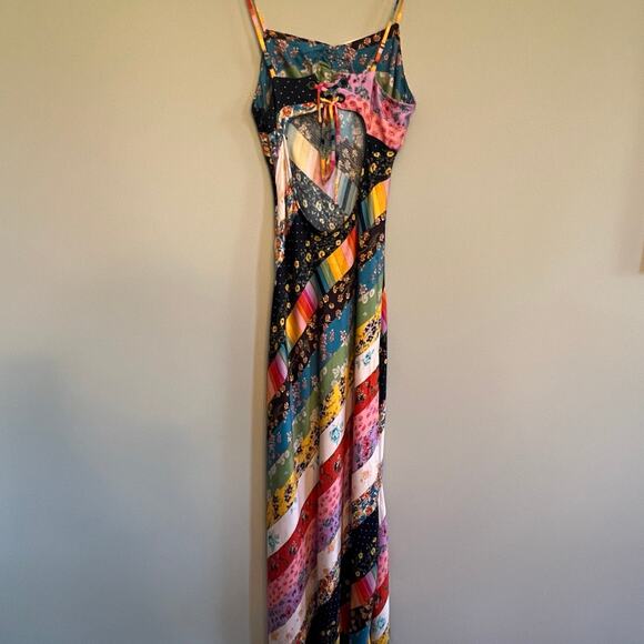 Free People Fiona Maxi Bodycon Dress Confetti Rainbow Striped Floral Boho M - Picture 8 of 11